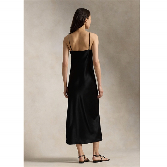 Polo Ralph Lauren Satin Midi Slip Kjole, Polo Black 